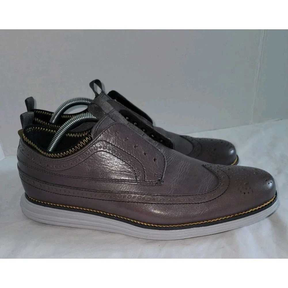Cole Haan‎ Mens 8M Grand Long Wingtip Novelty Oxford C24904 Grey Shoe NO LACES